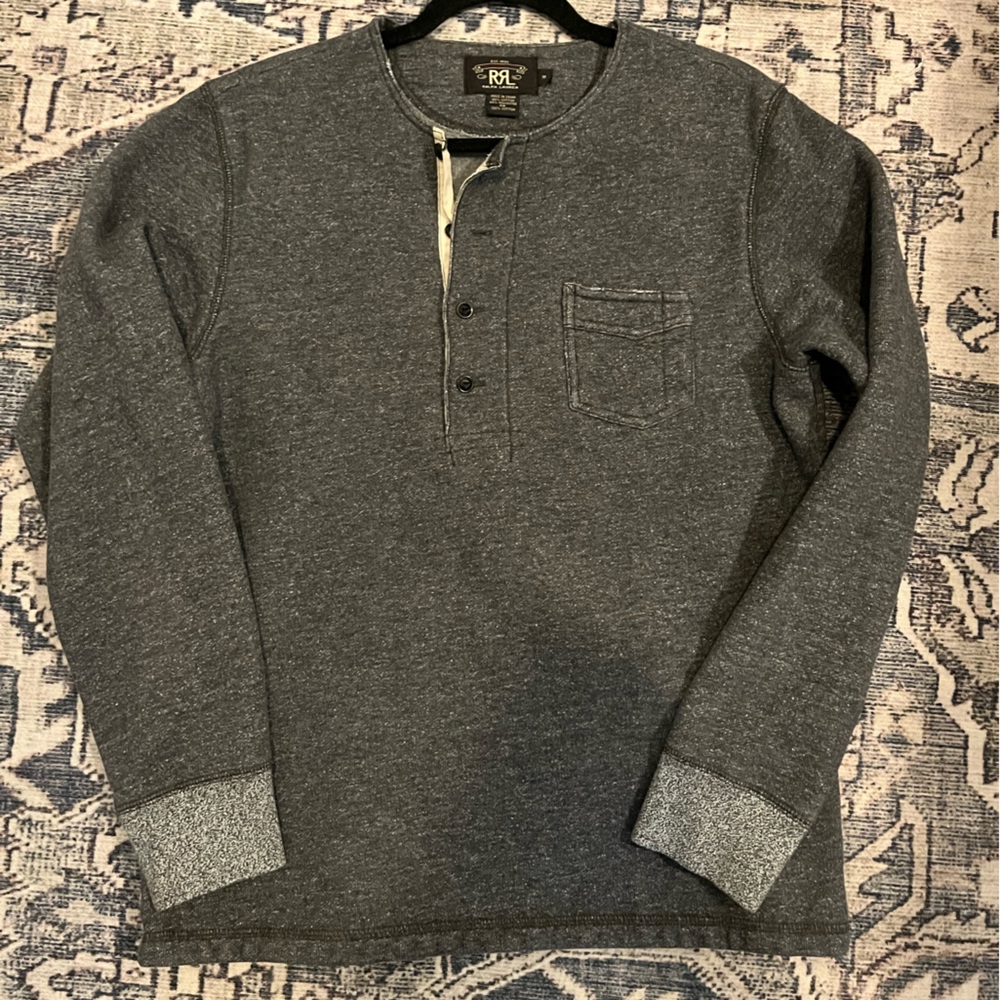 RRL Ralph Lauren Gray Crewneck Henley Sweater
